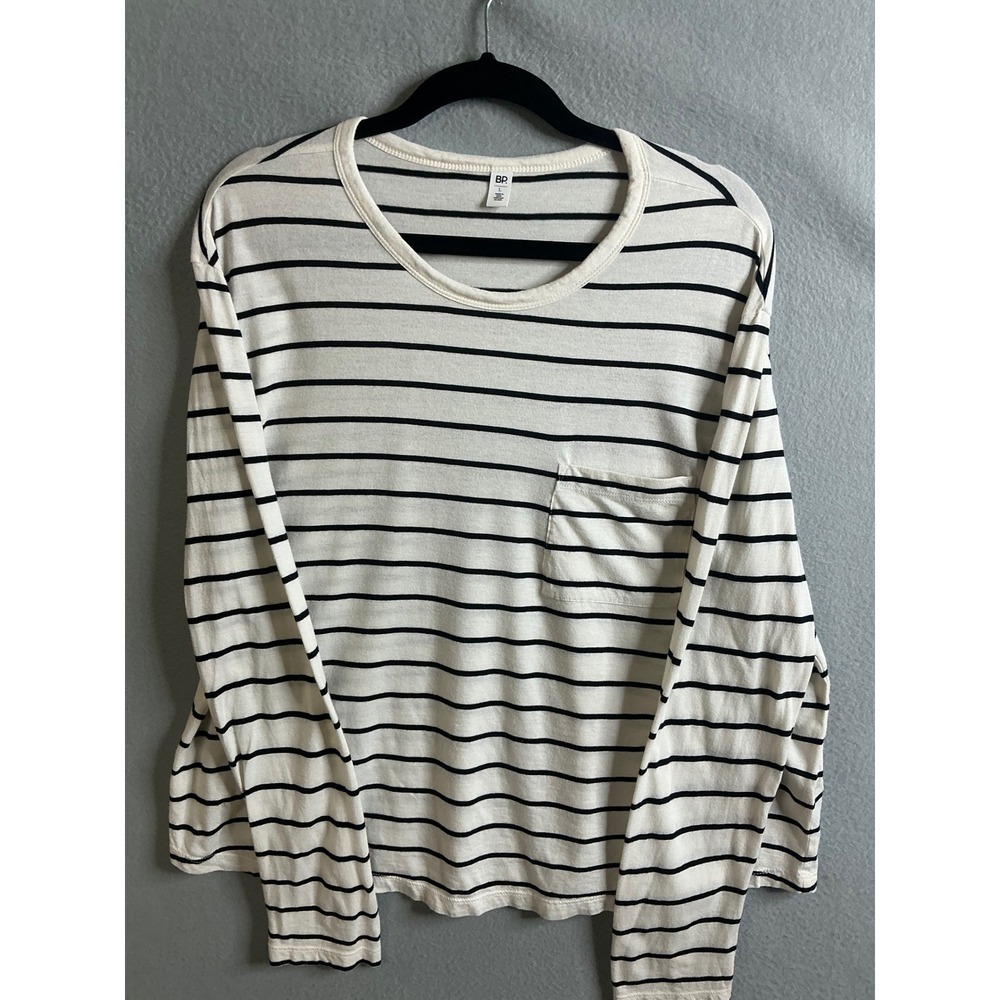 BP Top Women's Large Striped Long‎ Sleeve Casual Everyday Pocket Tee Shirt